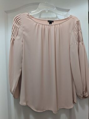 Ann Taylor Blush Pink Pleated-Shoulder Blouse